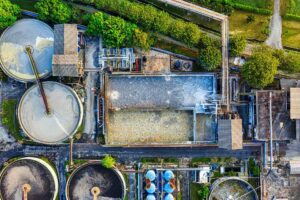 Bird's Eye View of Wastewater Treatment Plant.