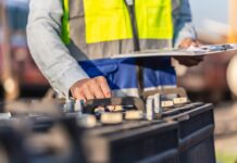 Battery storage: What role will it play in the UK’s growing clean energy mix? A man in a hi-vis vest is adjusting battery storage