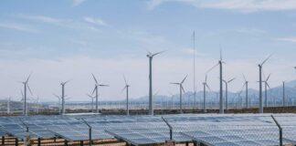 UK launches Global Clean Power Alliance at G20 Summit Wind turbines stand behind sun panels in a dry area of land. The UK launched its Global Clean Power Alliance at the G20 Summit