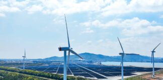 ESG vs. CSR: What’s the difference? A simple guide for UK businesses Aerial view of a hybrid power plant with wind turbines and solar panels