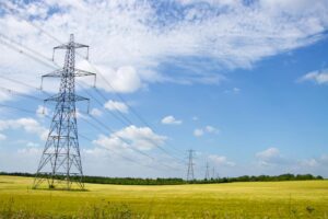 Scenic View of Power Lines in English Countryside
