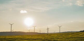 ISO and GHG Protocol announce partnership to harmonise carbon accounting standards Blue sky, green grass and wind turbines