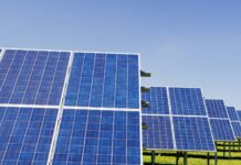 UK solar generation smashes annual records as capacity and sunshine soar Solar panels in a field against a blue sky