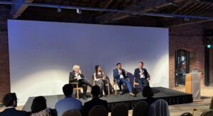 Sustainably Speaking event panel. Chaired by Joanna Watchman (Content Coms). Featuring Rosie Chapleo (Burger King UK), Mark Wignall (Sustainable Energy First) and Dr Prasanth Elavarthi (Carrier Abound).