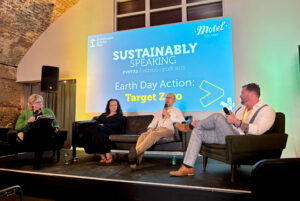 Sustainable Energy First's Sustainably Speaking: Earth Day Action – Target Zero Retail and manufacturing panel, chaired by Joanna Watchman, Managing Director at Content Coms, with Luke Olly of Sainsbury's Supermarket, Michael Moore of Roxane UK and Lisa Faratro of CPI Group.